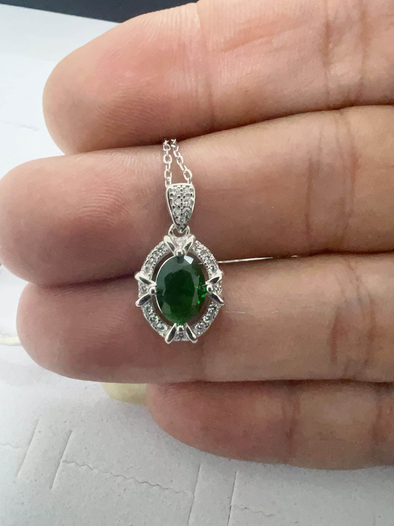 925 Silver Emerald Jewelry Set