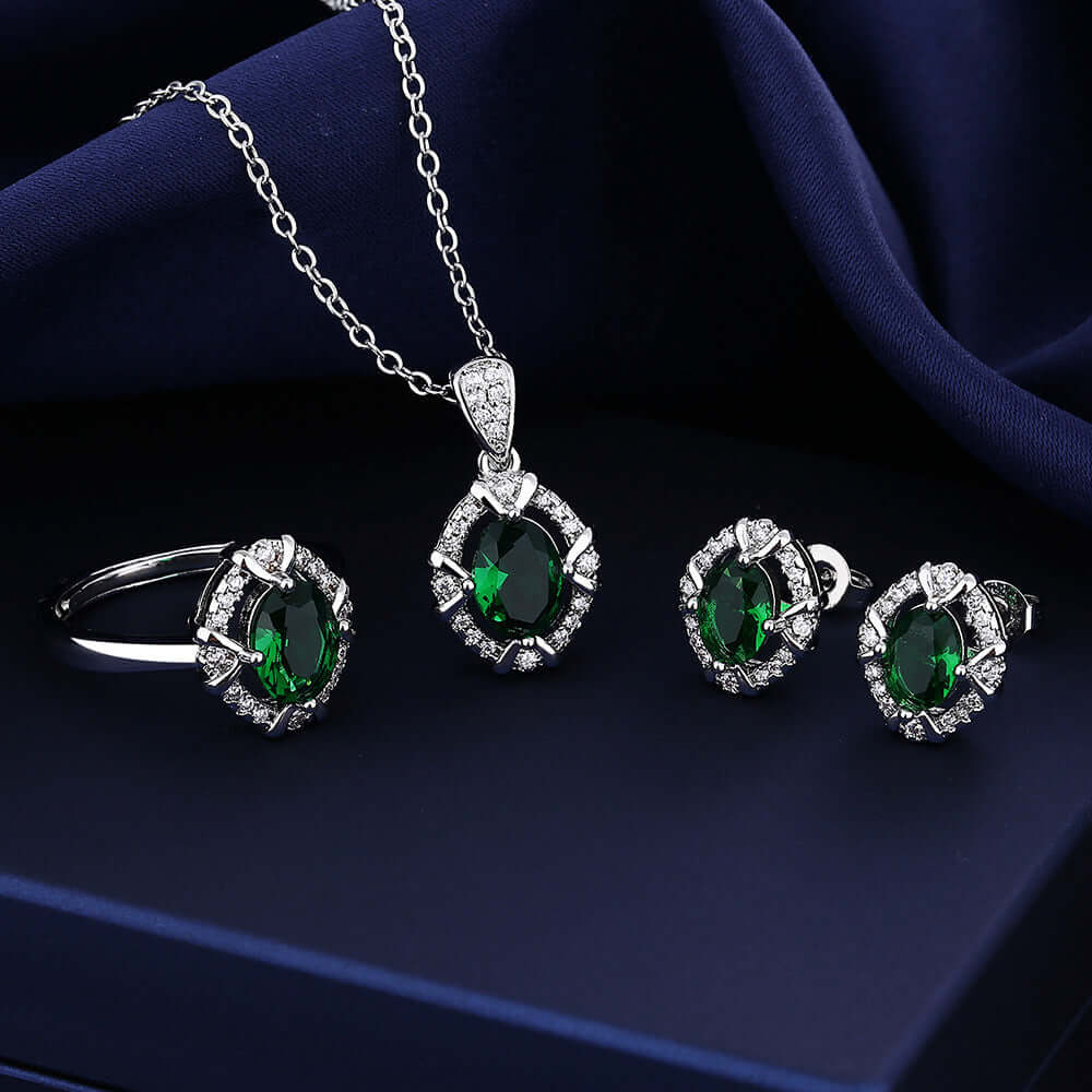 925 Silver Emerald Jewelry Set