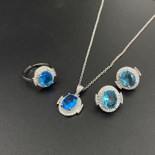 s925 oval classic sapphire set