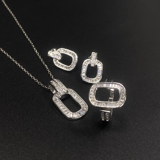 S925 Silver Sparkling Diamonds Square Set