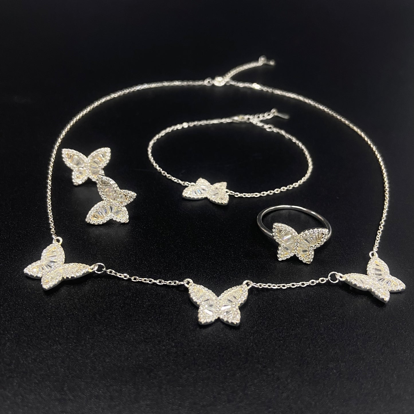 s925 silver full of diamonds small butterfly dish set of four