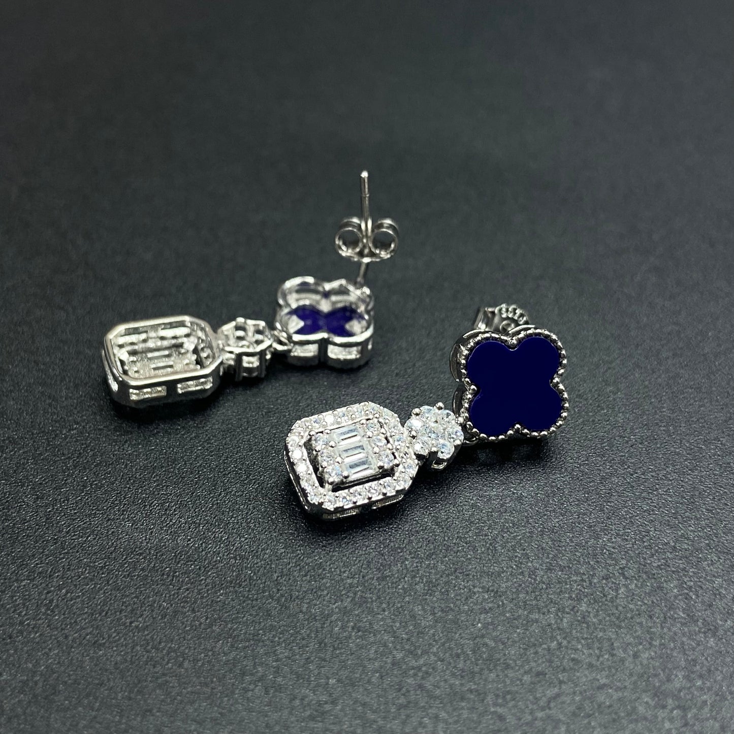 S925 Silver Deep Blue Clover Set of 4