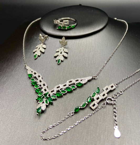 s925 silver emerald four-piece set