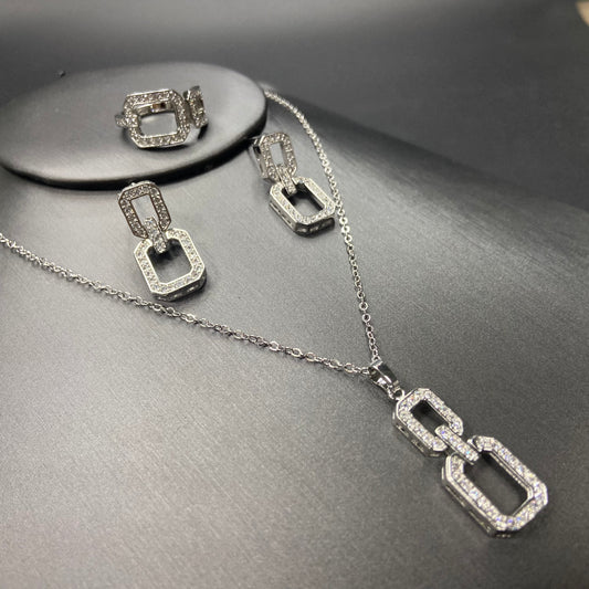 s925 silver square full diamond set