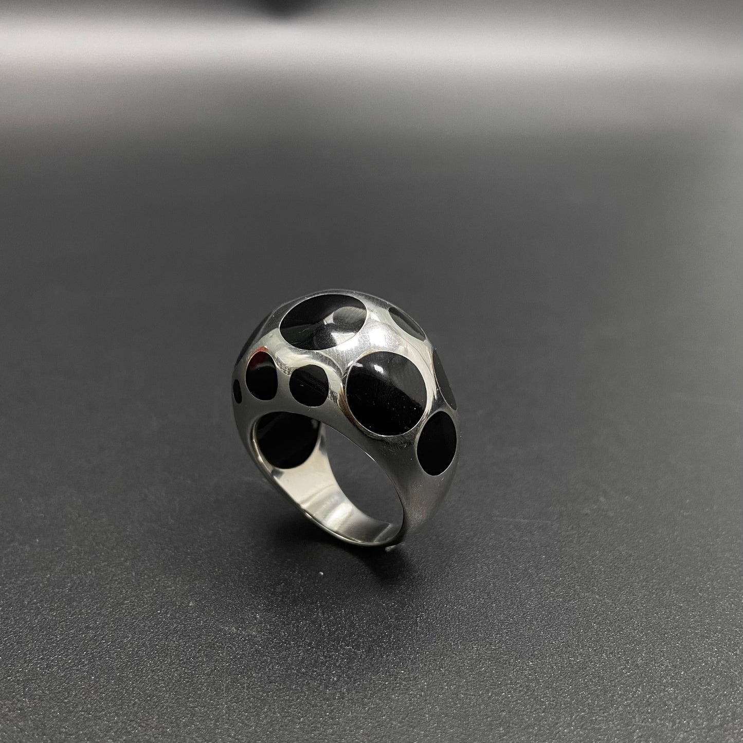 s925 silver black leopard ring