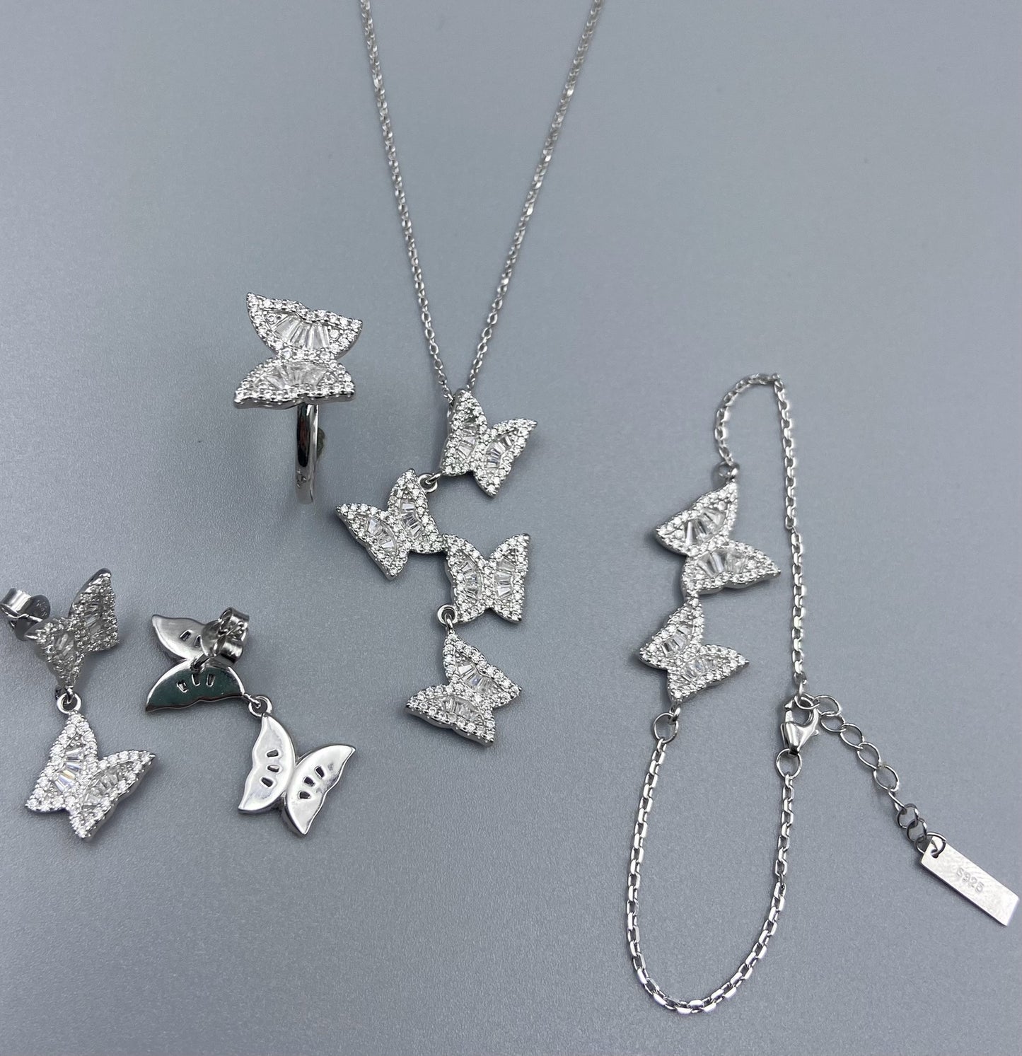 s925 silver butterfly set of four